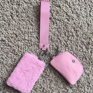 Lululemon - Pink Fuzzy Dual Pouch Wristlet